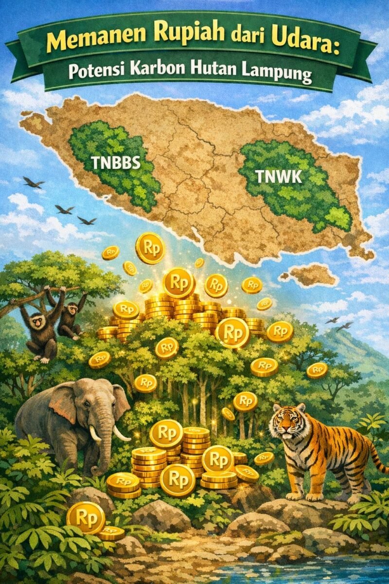 Memanen Rupiah dari Udara, Potensi Karbon Hutan Lampung. (Ilustrasi infografis: ist)